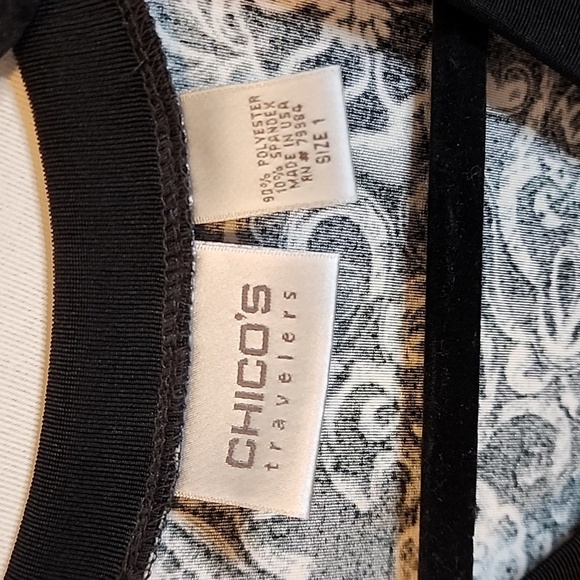 Chico's Travelers Women's Black Floral Asymmetrical Blouse Size 1 (8)Medium - Picture 2 of 7